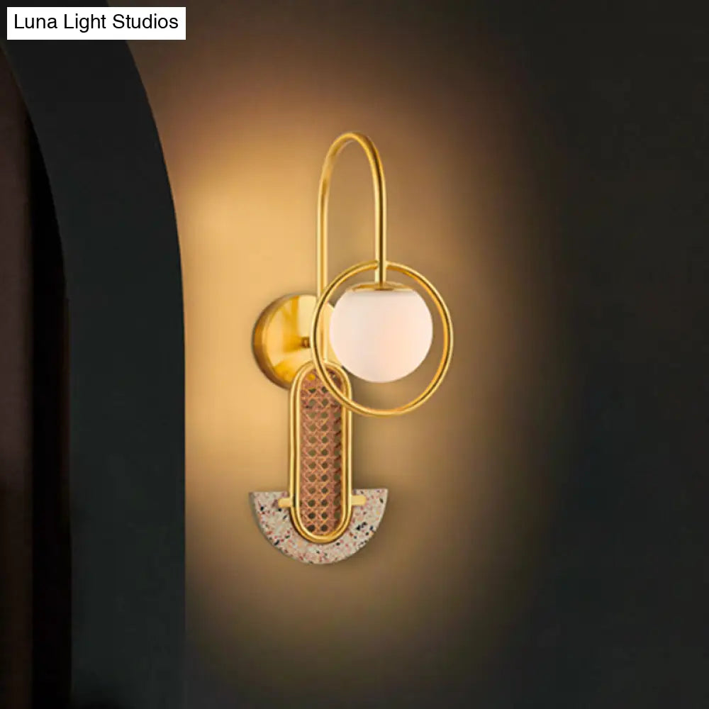 DecorBites™ Opal Glass Ball Wall Sconce - 1-Light Gold/Black Finish Wall Mount Lamp