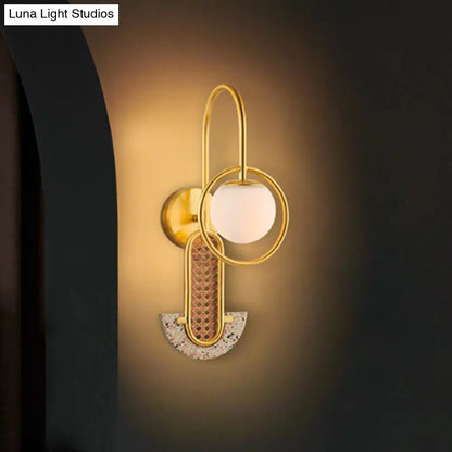 DecorBites™ Opal Glass Ball Wall Sconce - 1-Light Gold/Black Finish Wall Mount Lamp