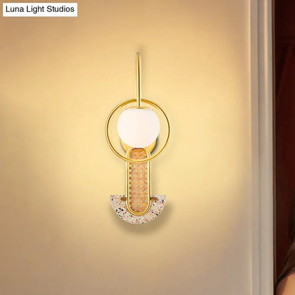 DecorBites™ Opal Glass Ball Wall Sconce - 1-Light Gold/Black Finish Wall Mount Lamp
