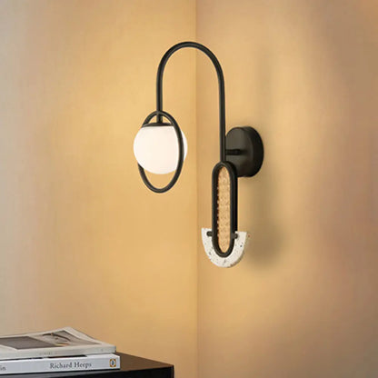 DecorBites™ Opal Glass Ball Wall Sconce - 1-Light Gold/Black Finish Wall Mount Lamp