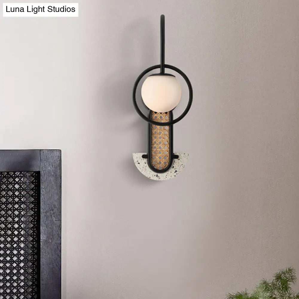 DecorBites™ Opal Glass Ball Wall Sconce - 1-Light Gold/Black Finish Wall Mount Lamp
