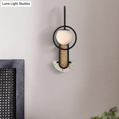 DecorBites™ Opal Glass Ball Wall Sconce - 1-Light Gold/Black Finish Wall Mount Lamp