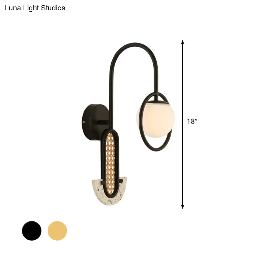DecorBites™ Opal Glass Ball Wall Sconce - 1-Light Gold/Black Finish Wall Mount Lamp