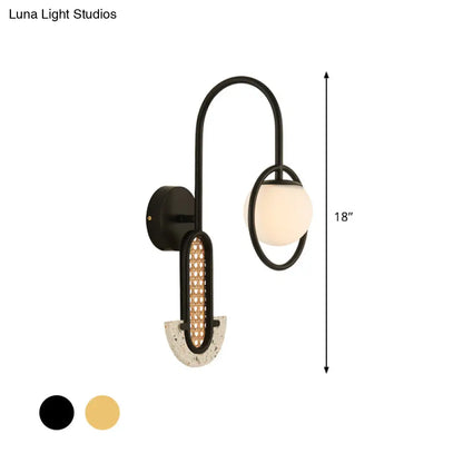 DecorBites™ Opal Glass Ball Wall Sconce - 1-Light Gold/Black Finish Wall Mount Lamp
