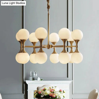 DecorBites™ Opal Glass Chandelier Light with 12/16 Brass Globe Heads – Postmodern Ceiling Hanging Lamp