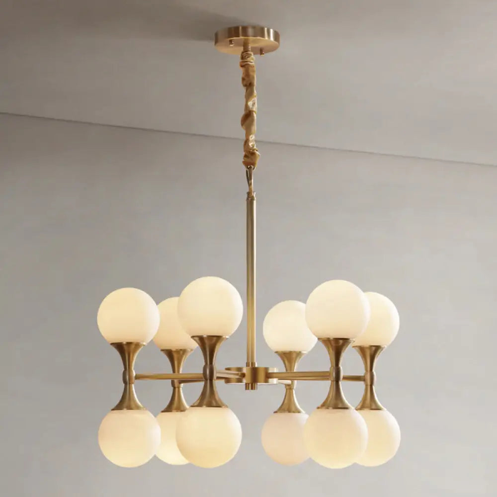 DecorBites™ Opal Glass Chandelier Light with 12/16 Brass Globe Heads – Postmodern Ceiling Hanging Lamp