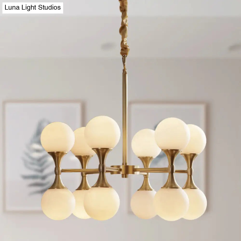 DecorBites™ Opal Glass Chandelier Light with 12/16 Brass Globe Heads – Postmodern Ceiling Hanging Lamp