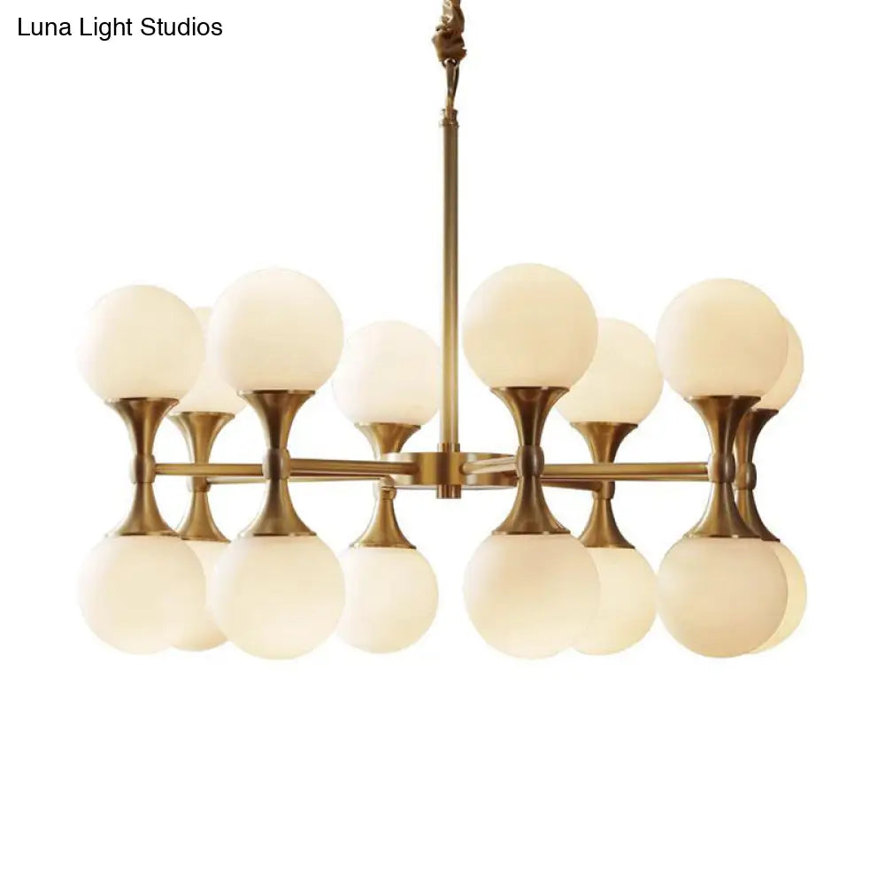 DecorBites™ Opal Glass Chandelier Light with 12/16 Brass Globe Heads – Postmodern Ceiling Hanging Lamp