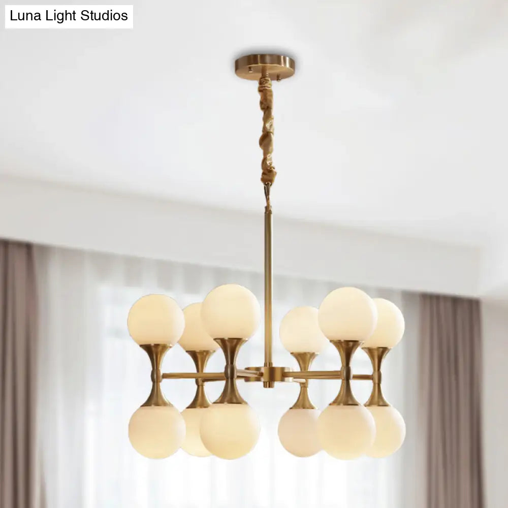 DecorBites™ Opal Glass Chandelier Light with 12/16 Brass Globe Heads – Postmodern Ceiling Hanging Lamp