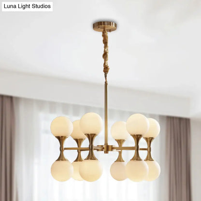 DecorBites™ Opal Glass Chandelier Light with 12/16 Brass Globe Heads – Postmodern Ceiling Hanging Lamp