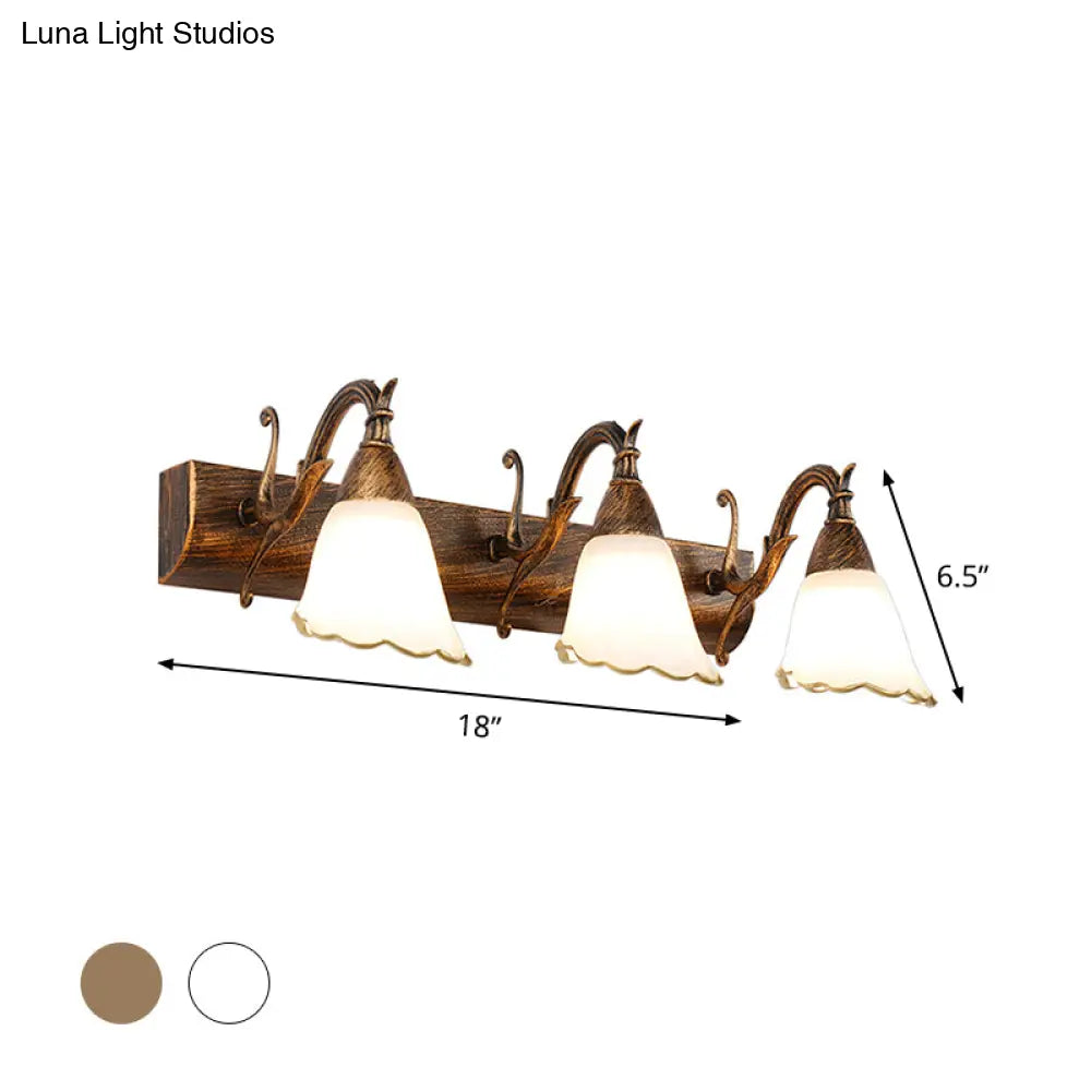 DecorBites™ Opal Glass Floral Wall Light in Bronze/White with Curved Arm - 2/3-Light Fixture