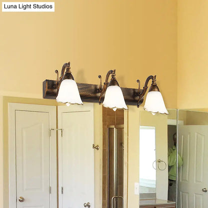 DecorBites™ Opal Glass Floral Wall Light in Bronze/White with Curved Arm - 2/3-Light Fixture