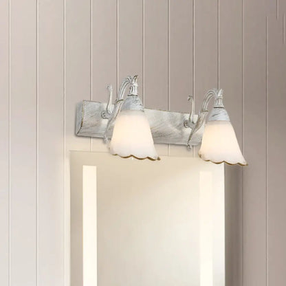 DecorBites™ Opal Glass Floral Wall Light in Bronze/White with Curved Arm - 2/3-Light Fixture