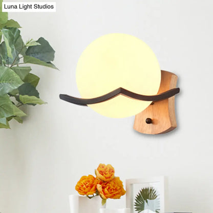 DecorBites™ Opal Glass Globe Wall Sconce Nordic Single Bulb Lighting Fixture - Elegant Wood Design for Living Room