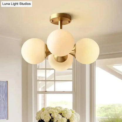 DecorBites™ Opaline Glass 4 Bulb Semi Flush Gold Ceiling Mount Light Fixture for Ball Kitchen