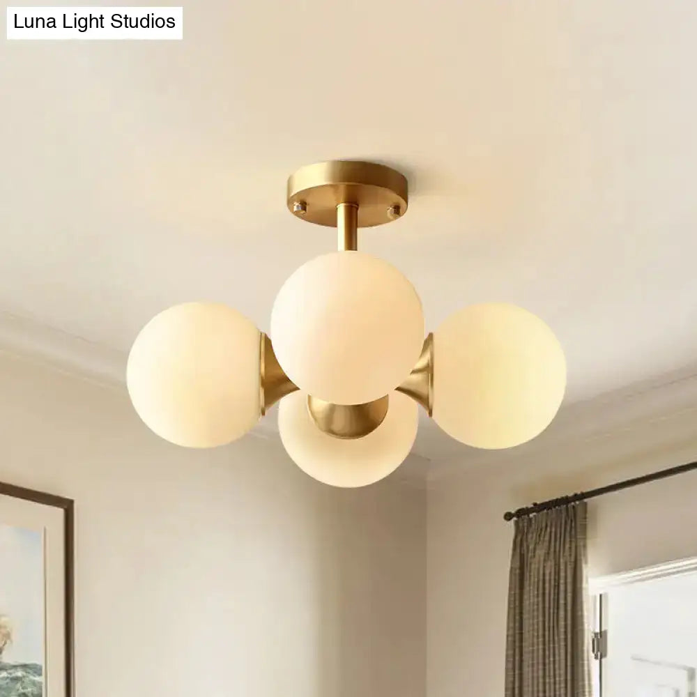 DecorBites™ Opaline Glass 4 Bulb Semi Flush Gold Ceiling Mount Light Fixture for Ball Kitchen