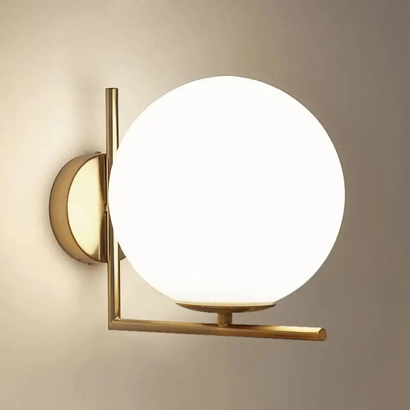 DecorBites™ Opaline Glass Ball Wall Lamp with Right Angle Arm in Brass - Minimalist & Elegant