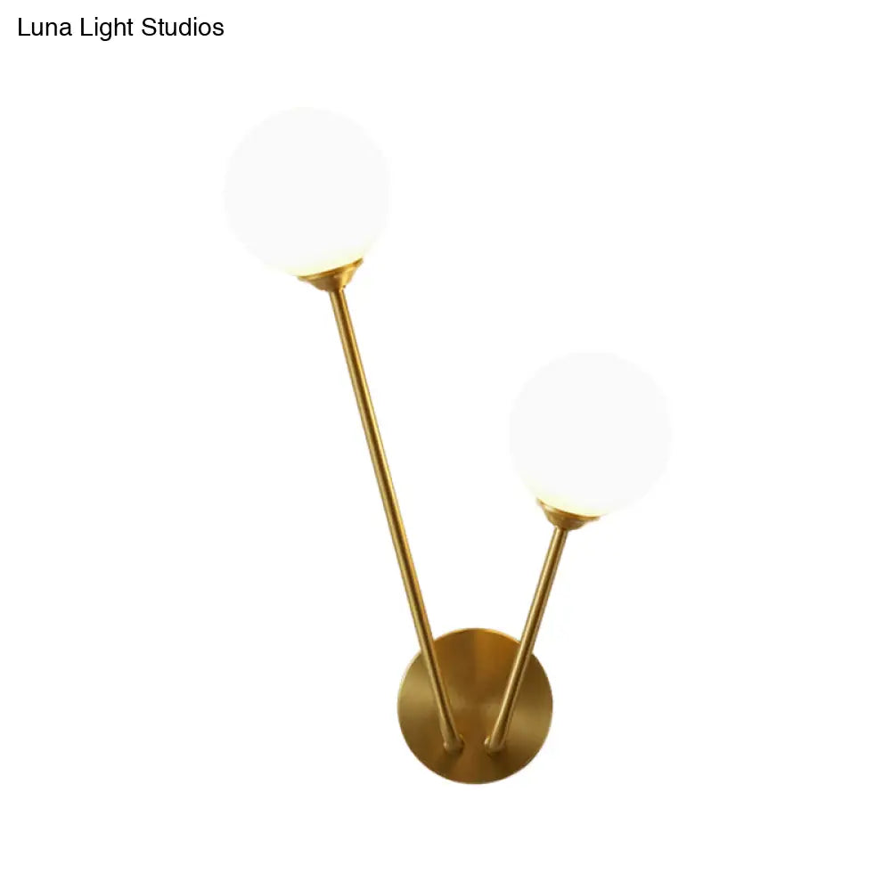 DecorBites™ Opaline Glass Globe LED Wall Light Fixture - Mid Century Brass Wall Mount Lamp with 2 Lights