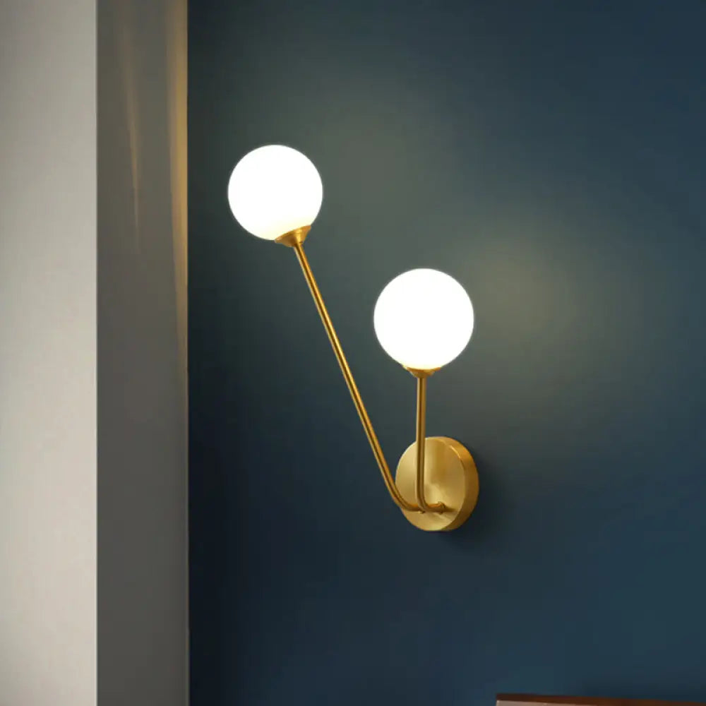 DecorBites™ Opaline Glass Globe LED Wall Light Fixture - Mid Century Brass Wall Mount Lamp with 2 Lights
