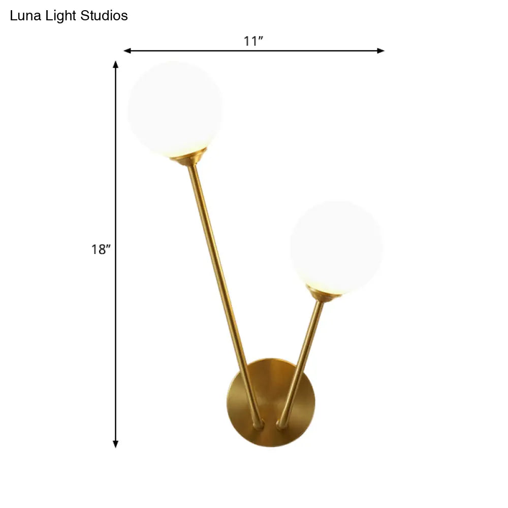 DecorBites™ Opaline Glass Globe LED Wall Light Fixture - Mid Century Brass Wall Mount Lamp with 2 Lights