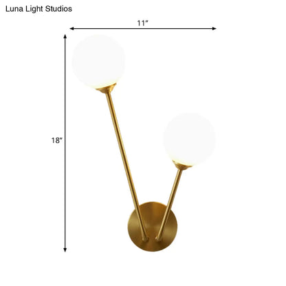 DecorBites™ Opaline Glass Globe LED Wall Light Fixture - Mid Century Brass Wall Mount Lamp with 2 Lights