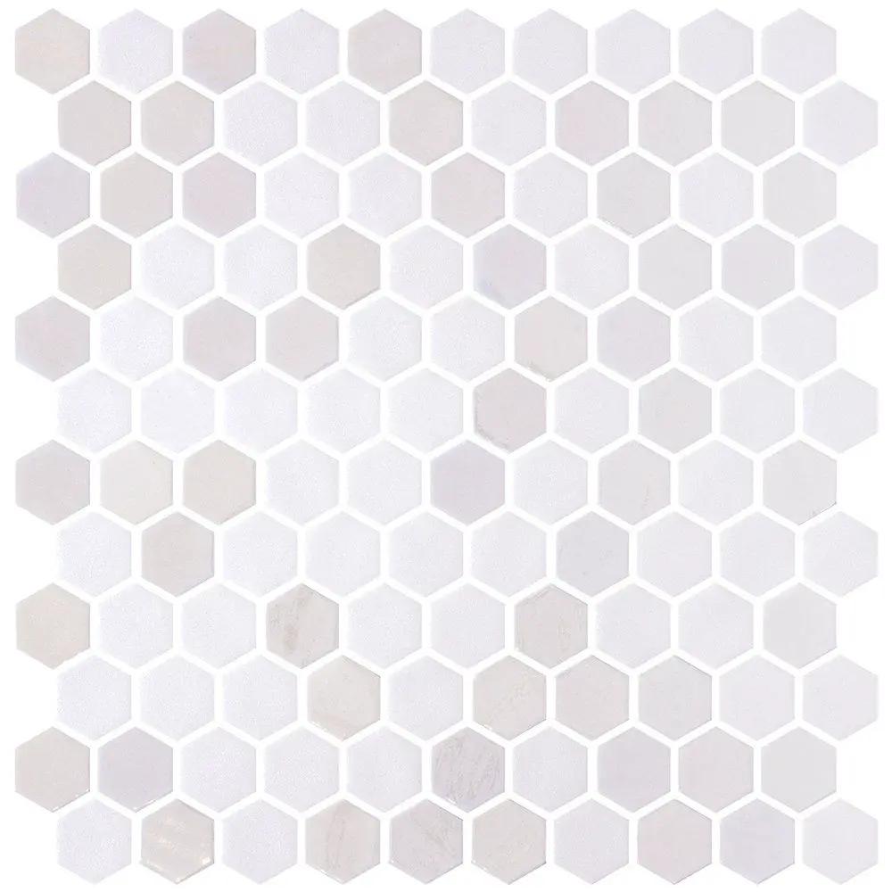 Opalo White Multi Finish Hexagon Glass Mosaics 11 3/4x11 1/2