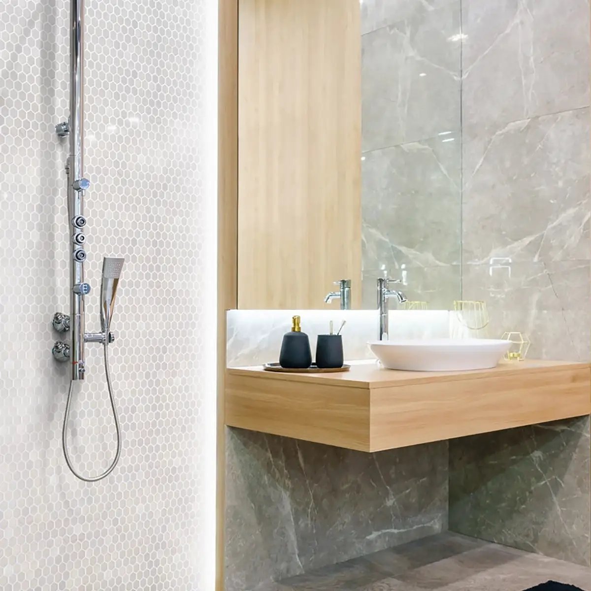 Opalo White Polished Hexagon Glass Mosaics 11 3/4x11 1/2