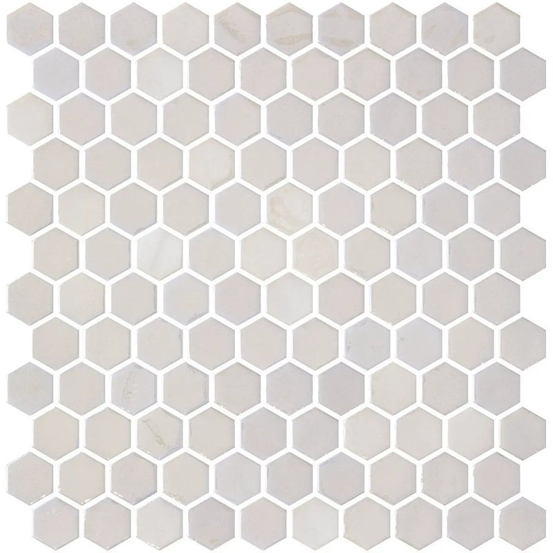 Opalo White Polished Hexagon Glass Mosaics 11 3/4x11 1/2