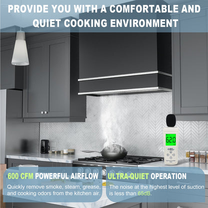 Akicon 30" Stainless Steel Wall Mount Range Hood with 600 CFM Vent Hood