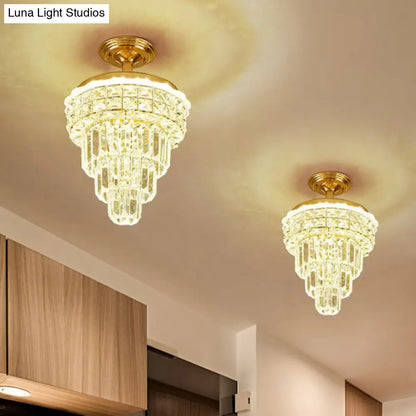 DecorBites™ Optical Crystal Foyer Chandelier: Minimalist Brass Pendant