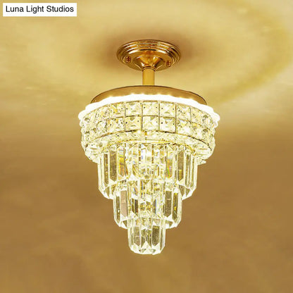 DecorBites™ Optical Crystal Foyer Chandelier: Minimalist Brass Pendant