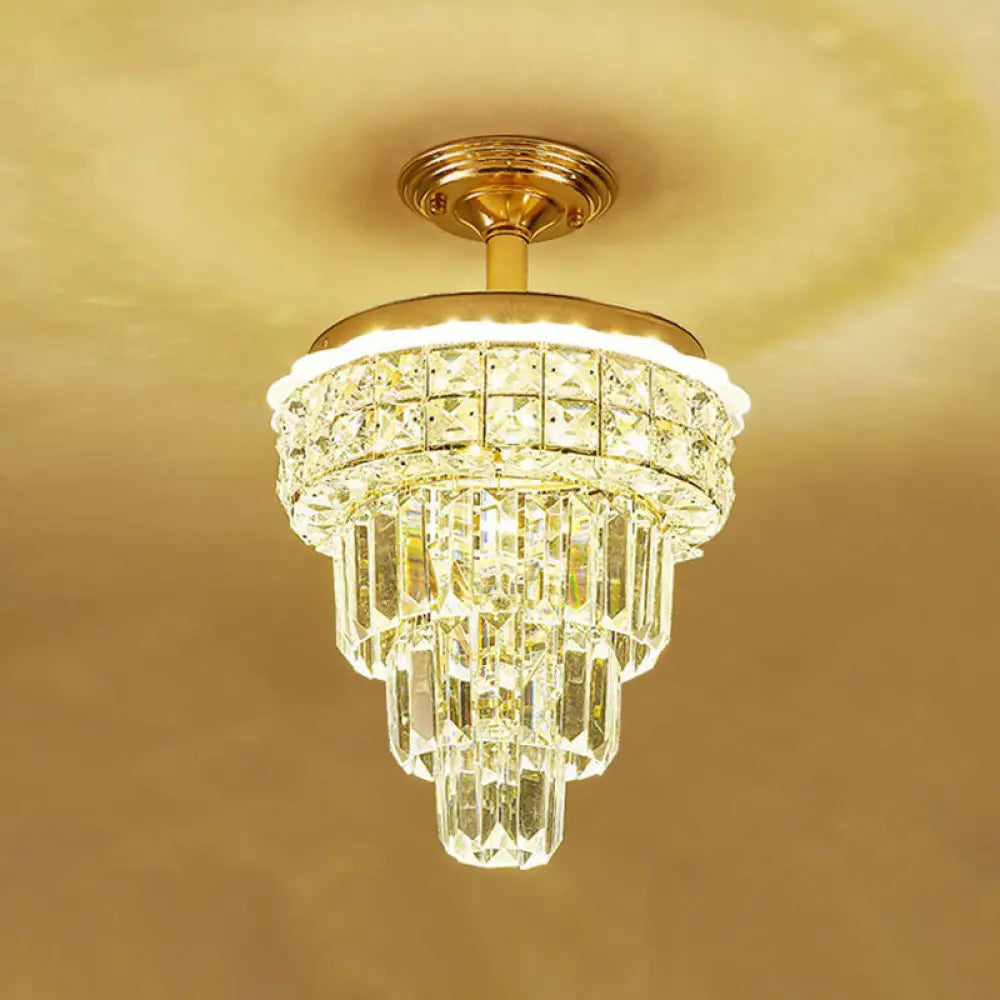 DecorBites™ Optical Crystal Foyer Chandelier: Minimalist Brass Pendant