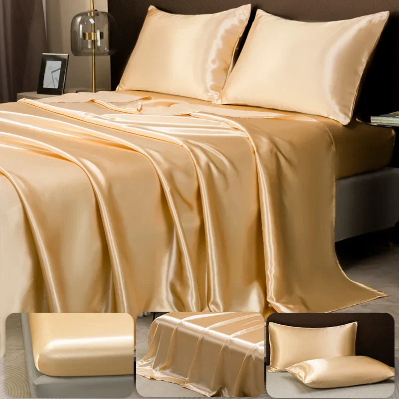 DecorBites™ Opulent Solid Color Satin Bedding Set