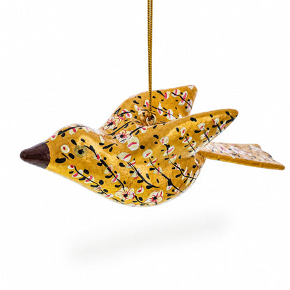 6-Inch Long Golden Bird Wooden Christmas Ornament