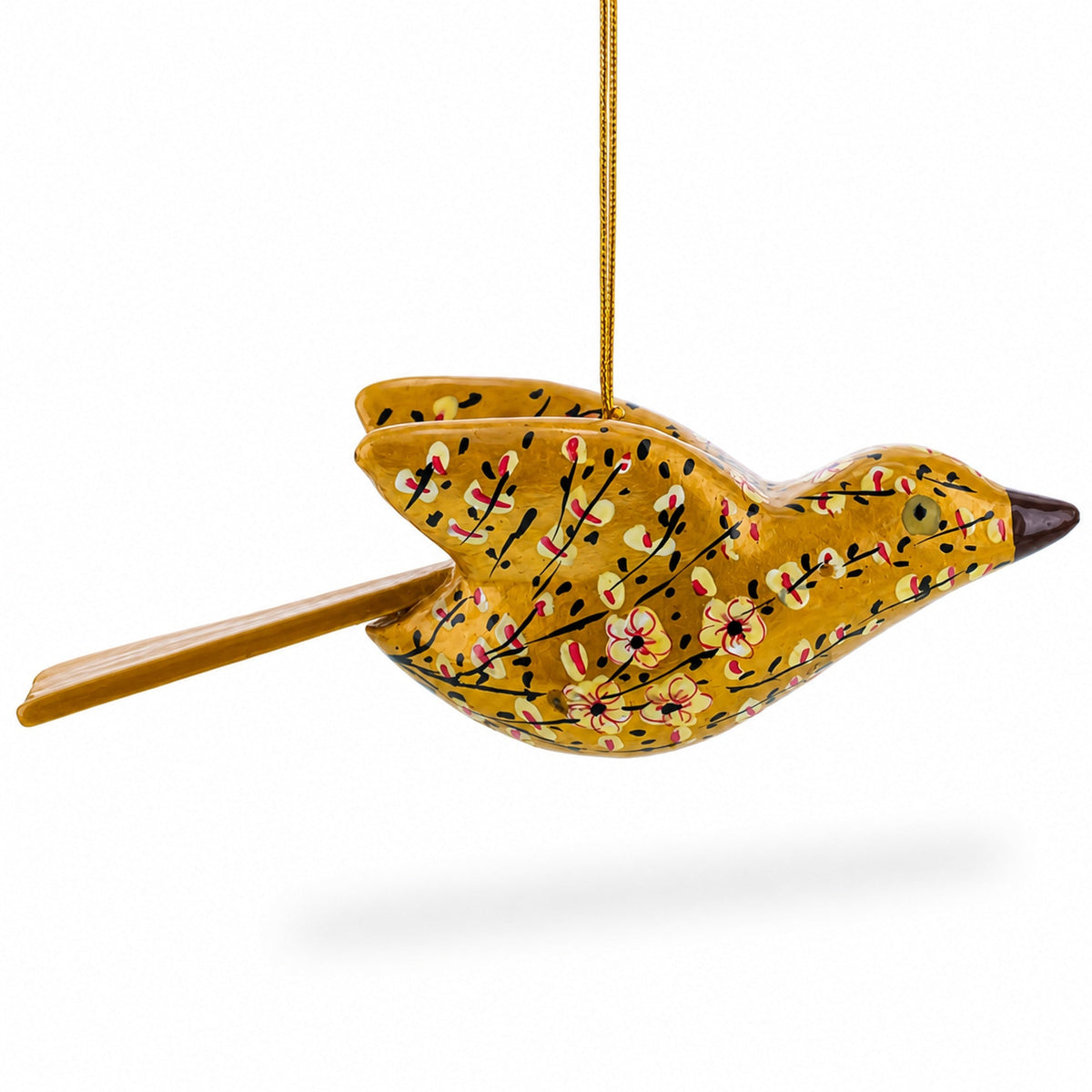 6-Inch Long Golden Bird Wooden Christmas Ornament