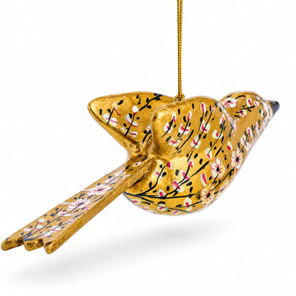 6-Inch Long Golden Bird Wooden Christmas Ornament