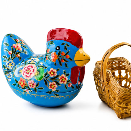 Fillable Wooden Chicken Keepsake Box With Floral Design 5 Inches Tall