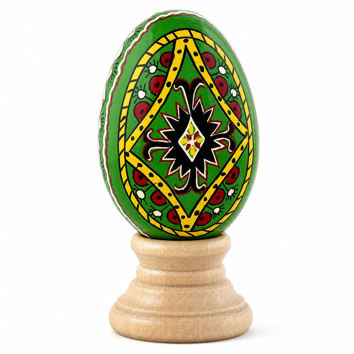 Green Diamond Hand Painted Wooden Pysanky Easter Egg