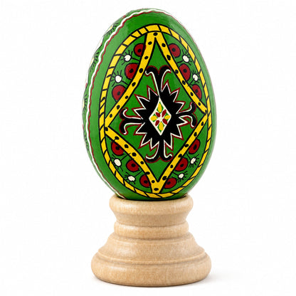 Green Diamond Hand Painted Wooden Pysanky Easter Egg
