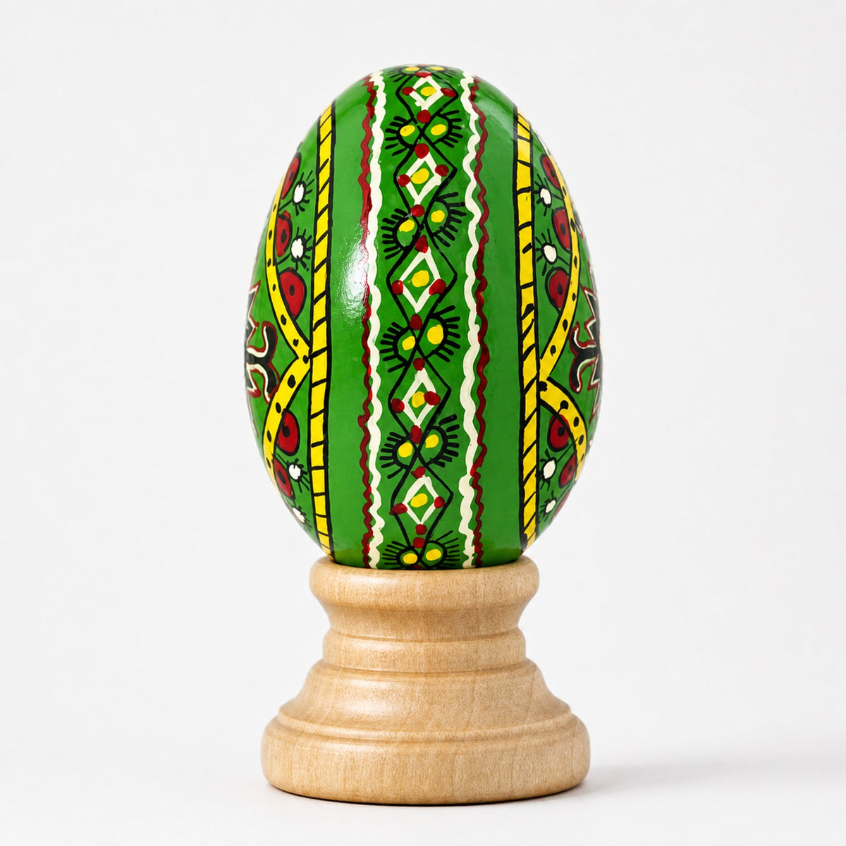 Green Diamond Hand Painted Wooden Pysanky Easter Egg
