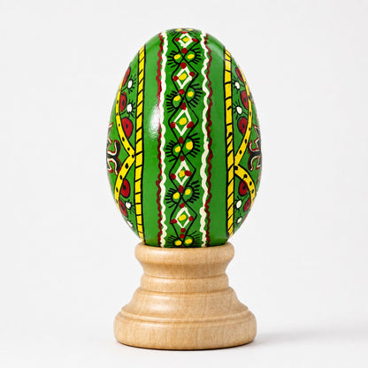 Green Diamond Hand Painted Wooden Pysanky Easter Egg