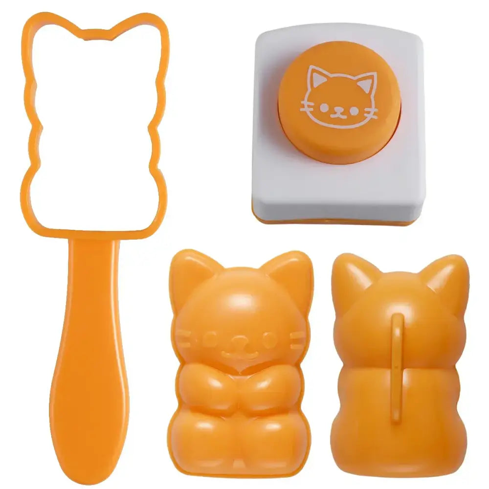 Orange and white cat shape onigiri maker kitchen rice mold kit