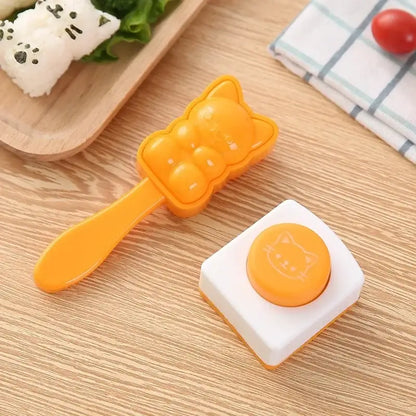 Orange and white cat shape onigiri maker kitchen rice mold kit