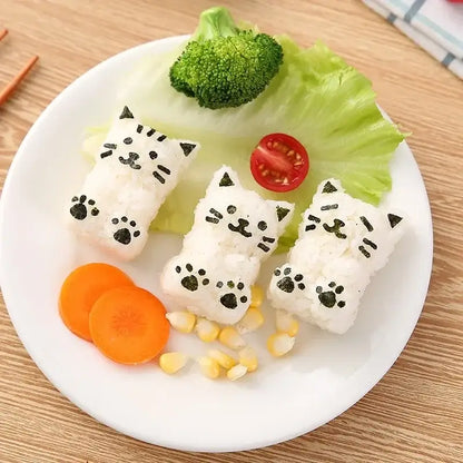Orange and white cat shape onigiri maker kitchen rice mold kit