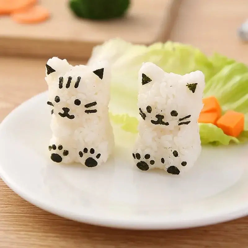 Orange and white cat shape onigiri maker kitchen rice mold kit