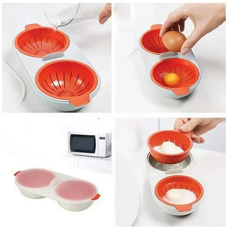 Orange and white egg boiler steamer double cup kitchen separator
