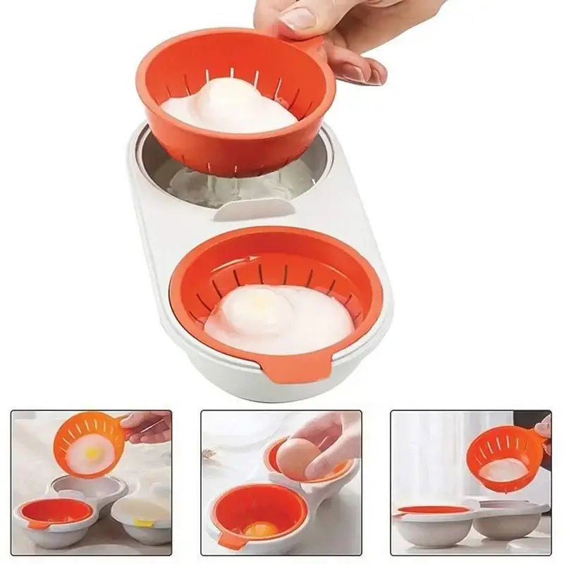 Orange and white egg boiler steamer double cup kitchen separator