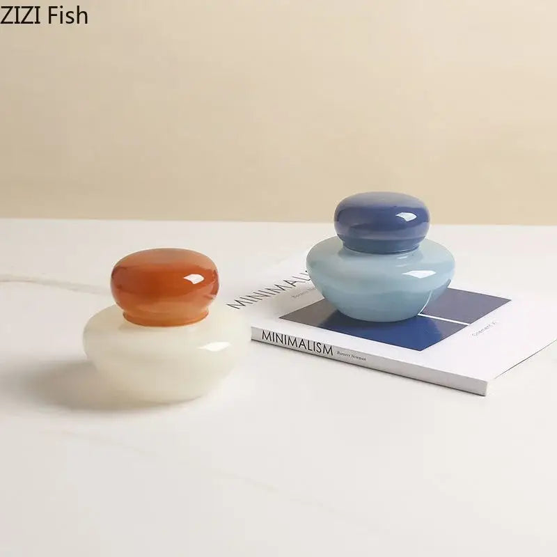 Orange & blue glass storage jar set kitchen candy pot