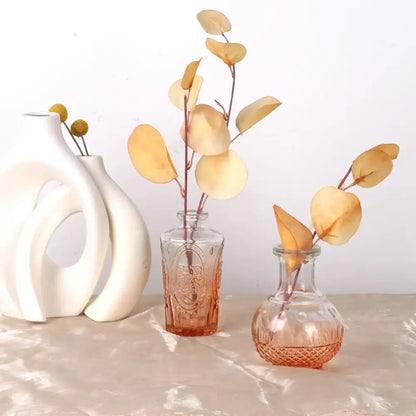 Vintage rose gold and orange glass bud vases wedding dining room decor
