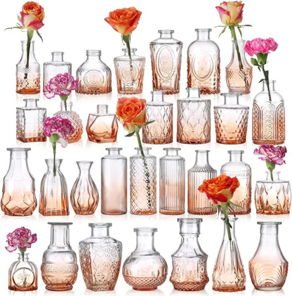 Vintage rose gold and orange glass bud vases wedding dining room decor
